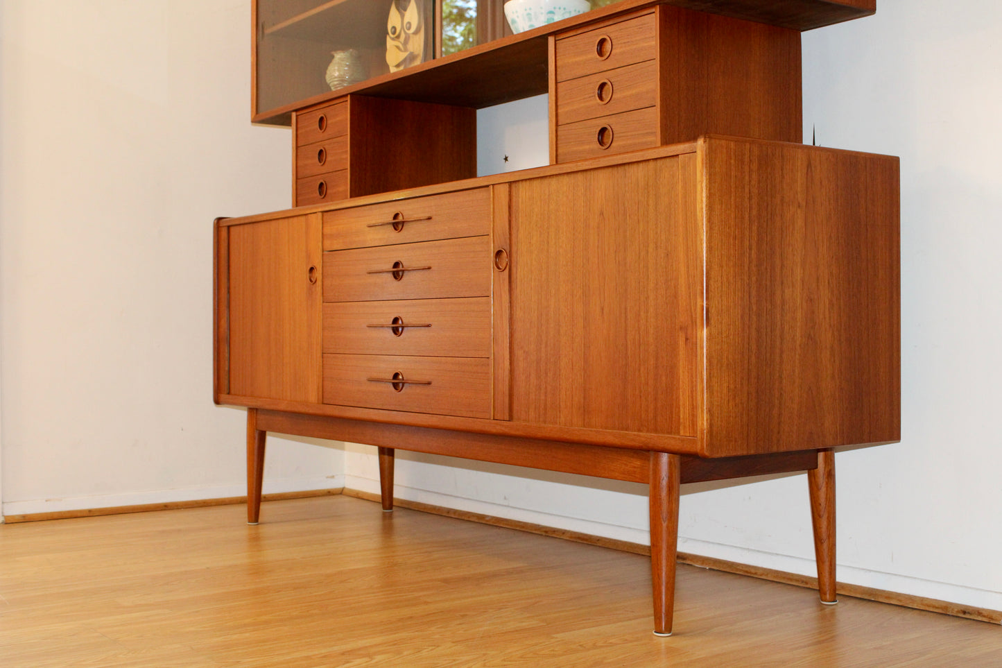 Danish Modern Teak 2-Piece Sideboard w/ Display Cabinet