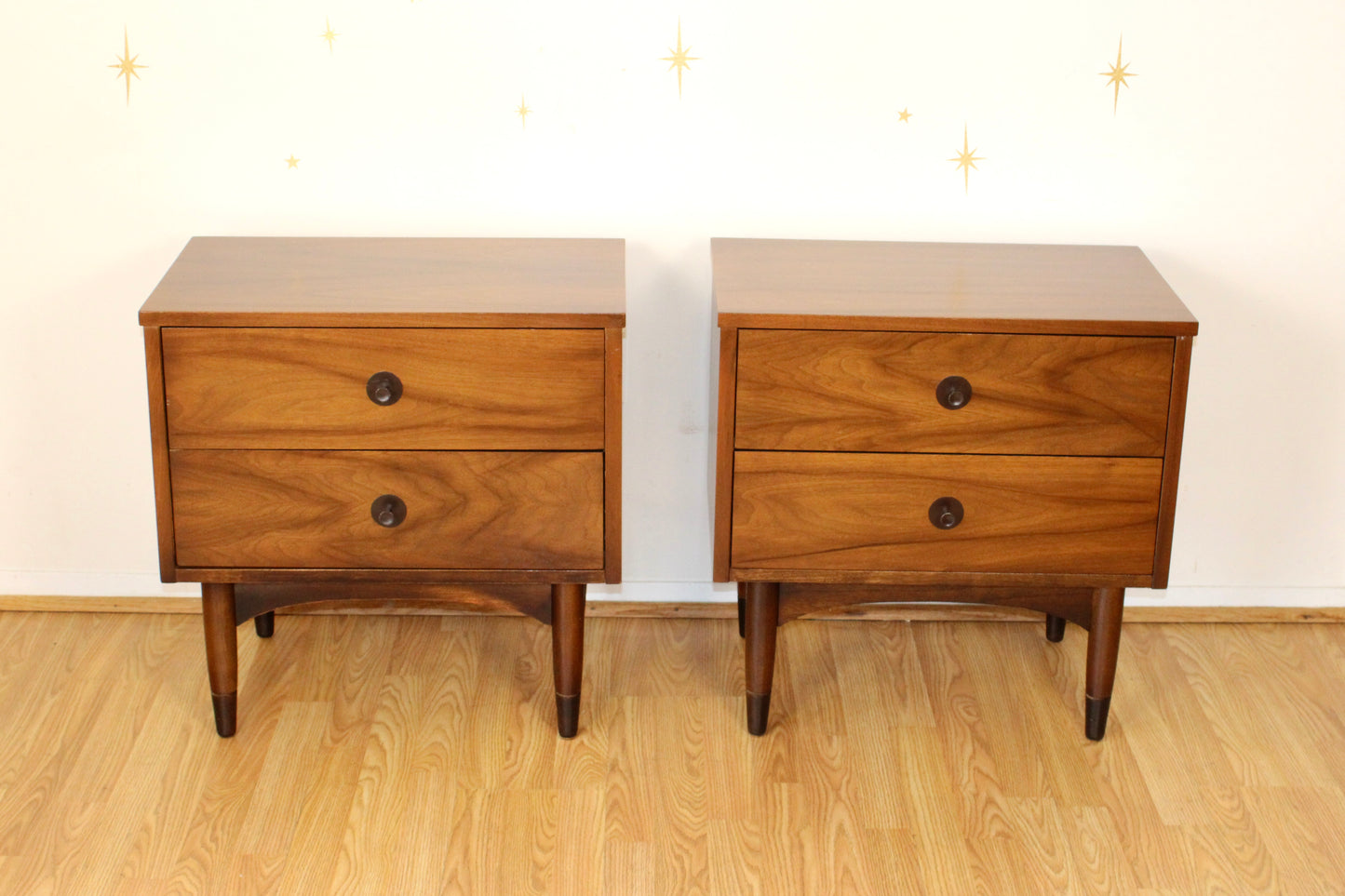 Pair of Mid-Century Modern Walnut Nightstands