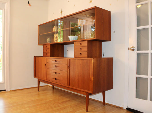 Danish Modern Teak 2-Piece Sideboard w/ Display Cabinet