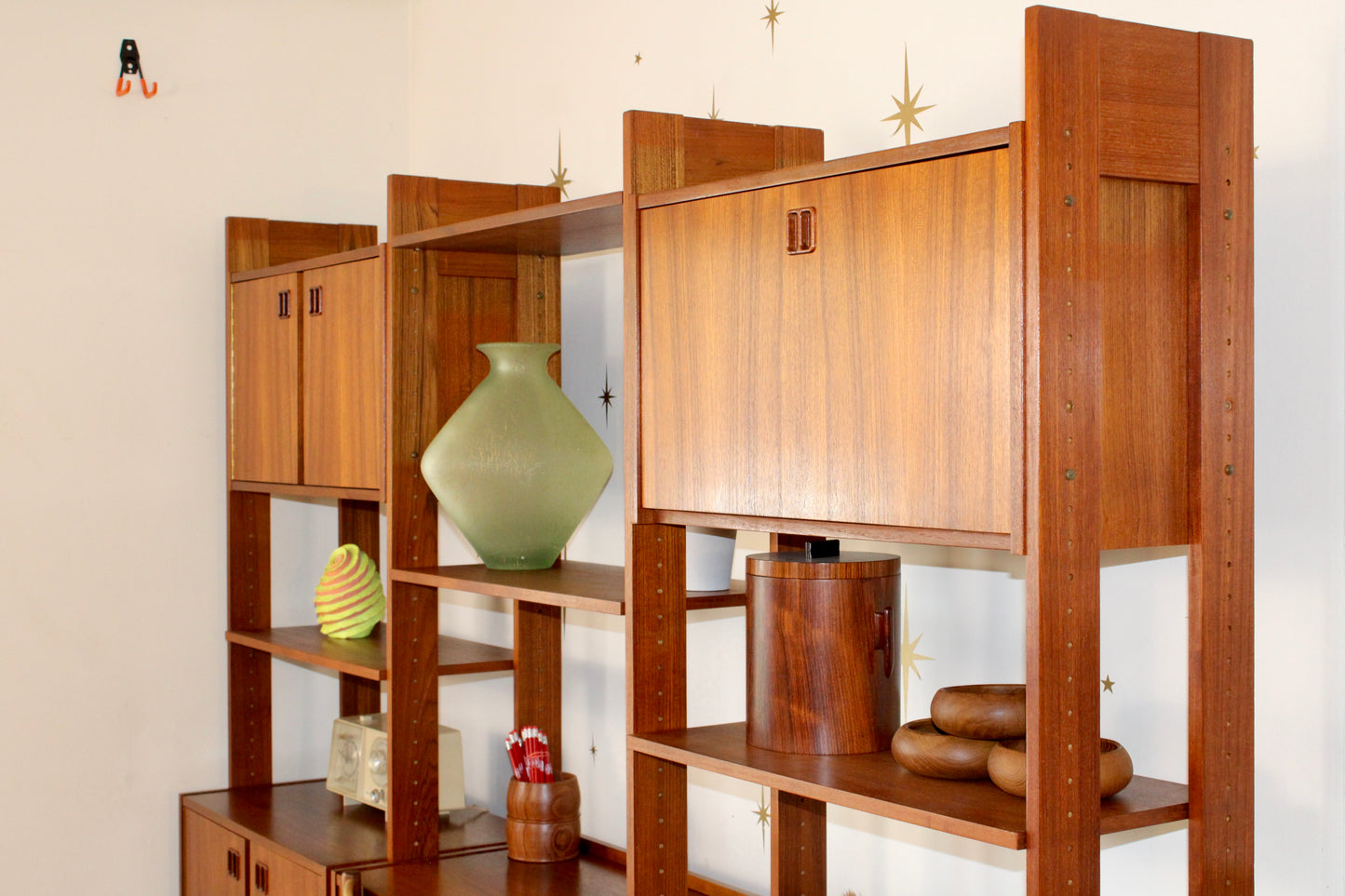 Mid-Century Modern Freestanding 3-Bay Wall Unit/Room Divider
