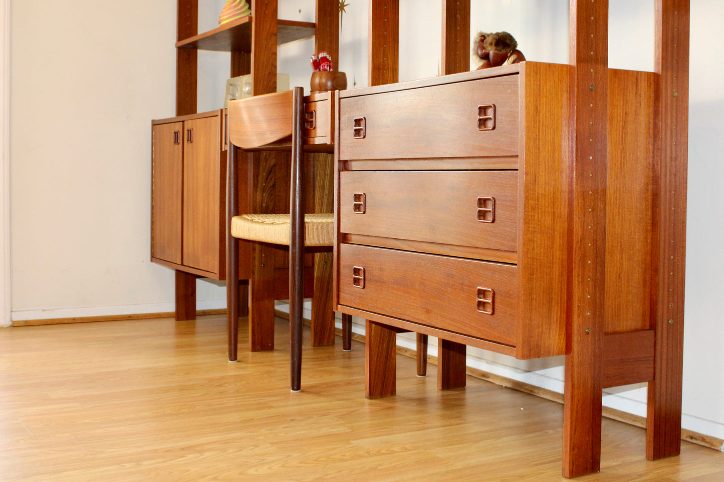 Mid-Century Modern Freestanding 3-Bay Wall Unit/Room Divider