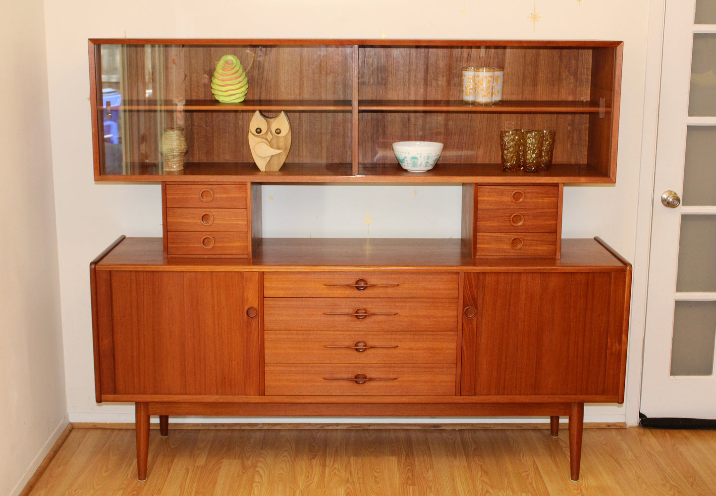 Danish Modern Teak 2-Piece Sideboard w/ Display Cabinet