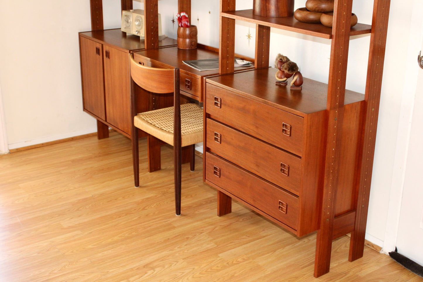 Mid-Century Modern Freestanding 3-Bay Wall Unit/Room Divider