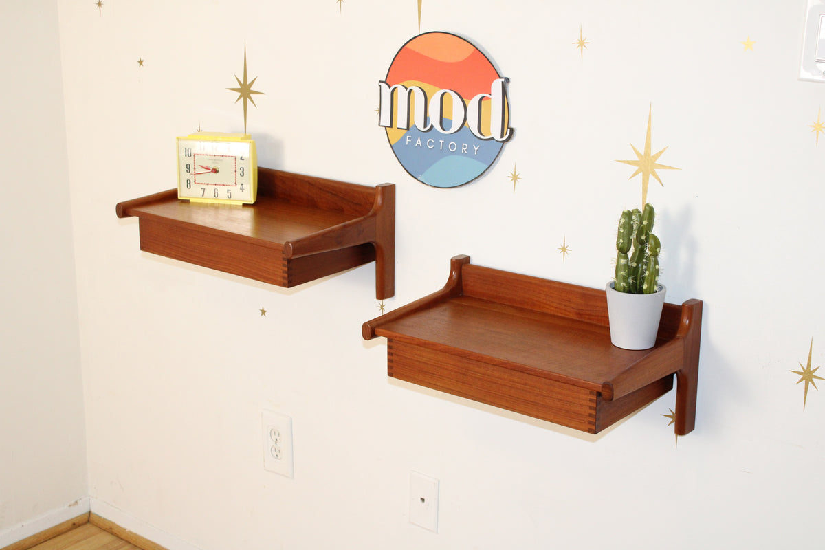 Kai Kristiansen - Pair of Danish Teak Floating Nightstands/Shelves