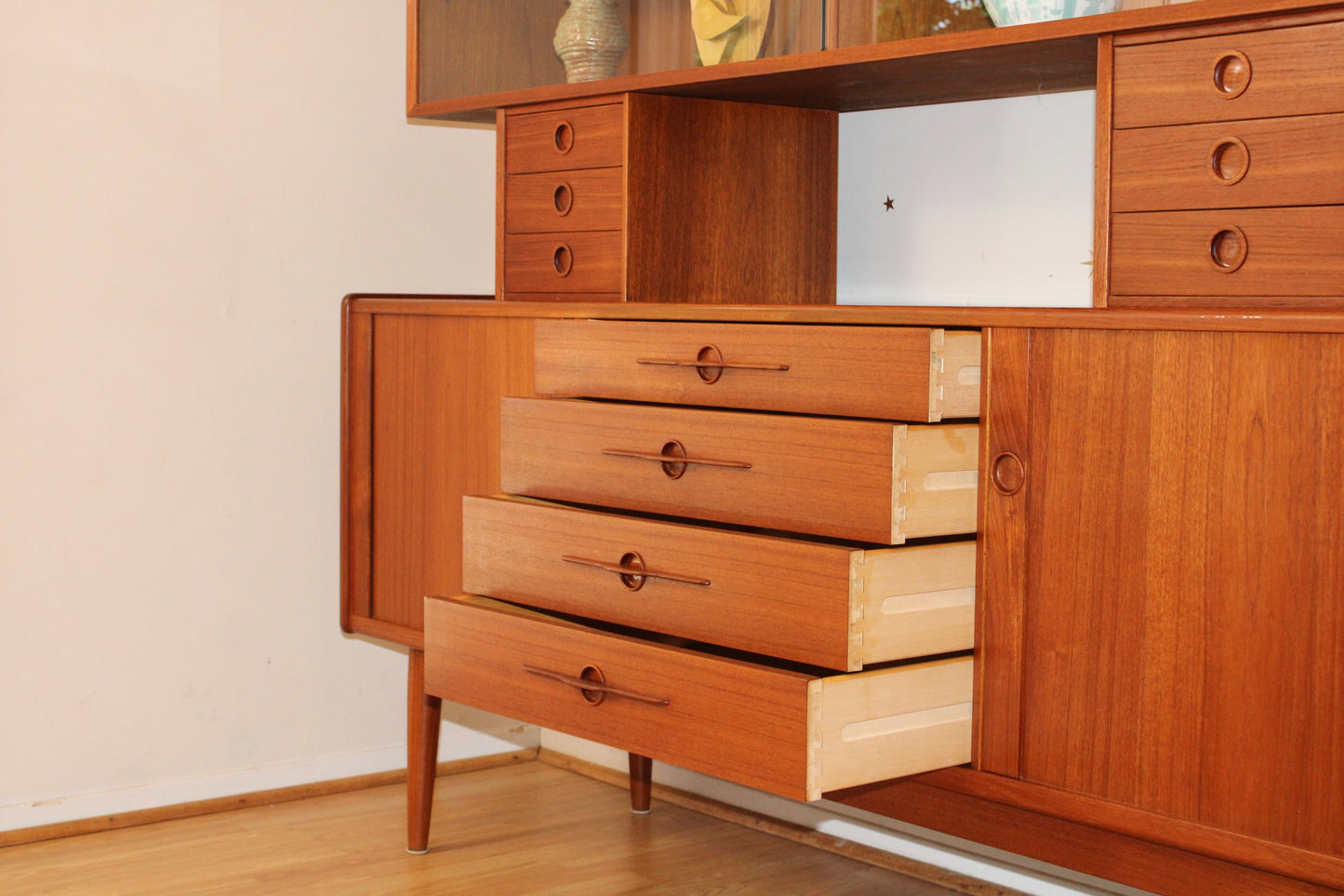 Danish Modern Teak 2-Piece Sideboard w/ Display Cabinet