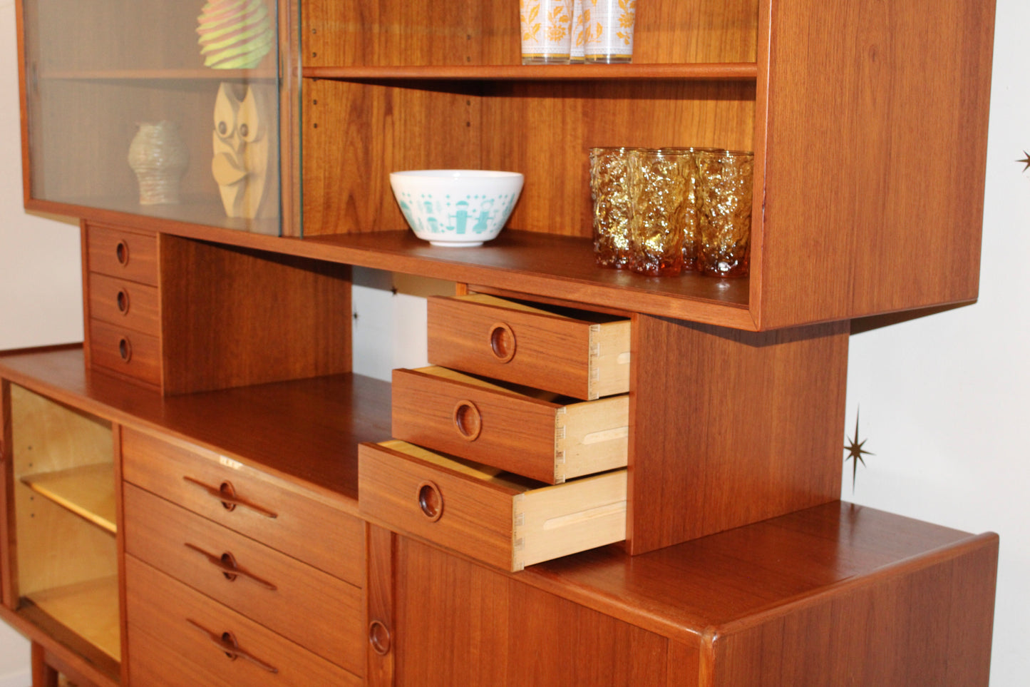 Danish Modern Teak 2-Piece Sideboard w/ Display Cabinet