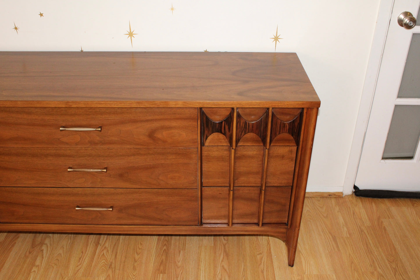 Kent Coffey Perspecta Walnut Lowboy Dresser w/Mirror