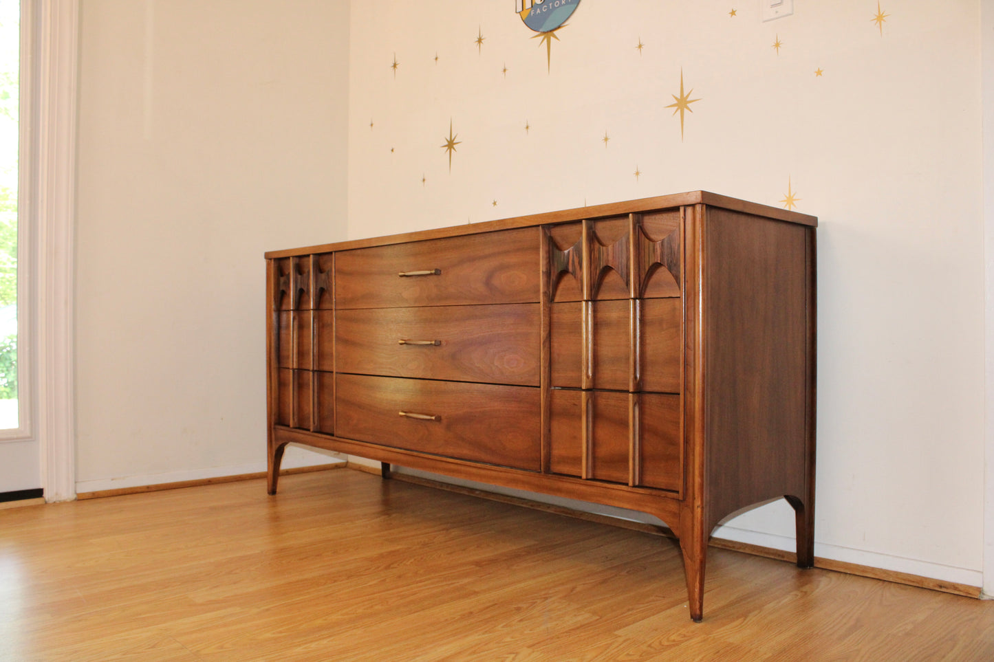 Kent Coffey Perspecta Walnut Lowboy Dresser w/Mirror