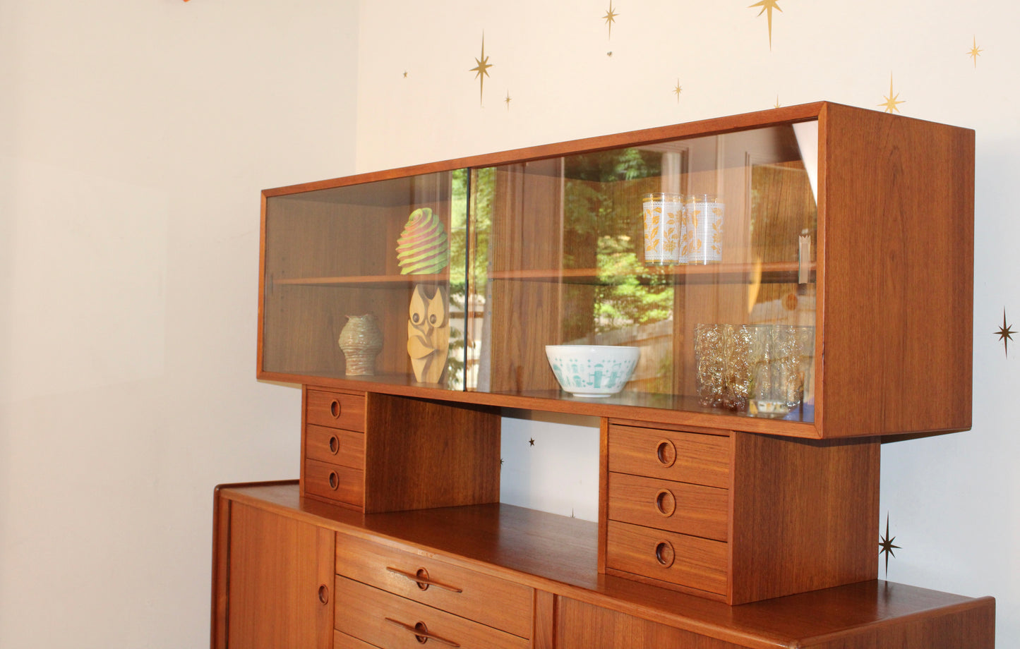 Danish Modern Teak 2-Piece Sideboard w/ Display Cabinet