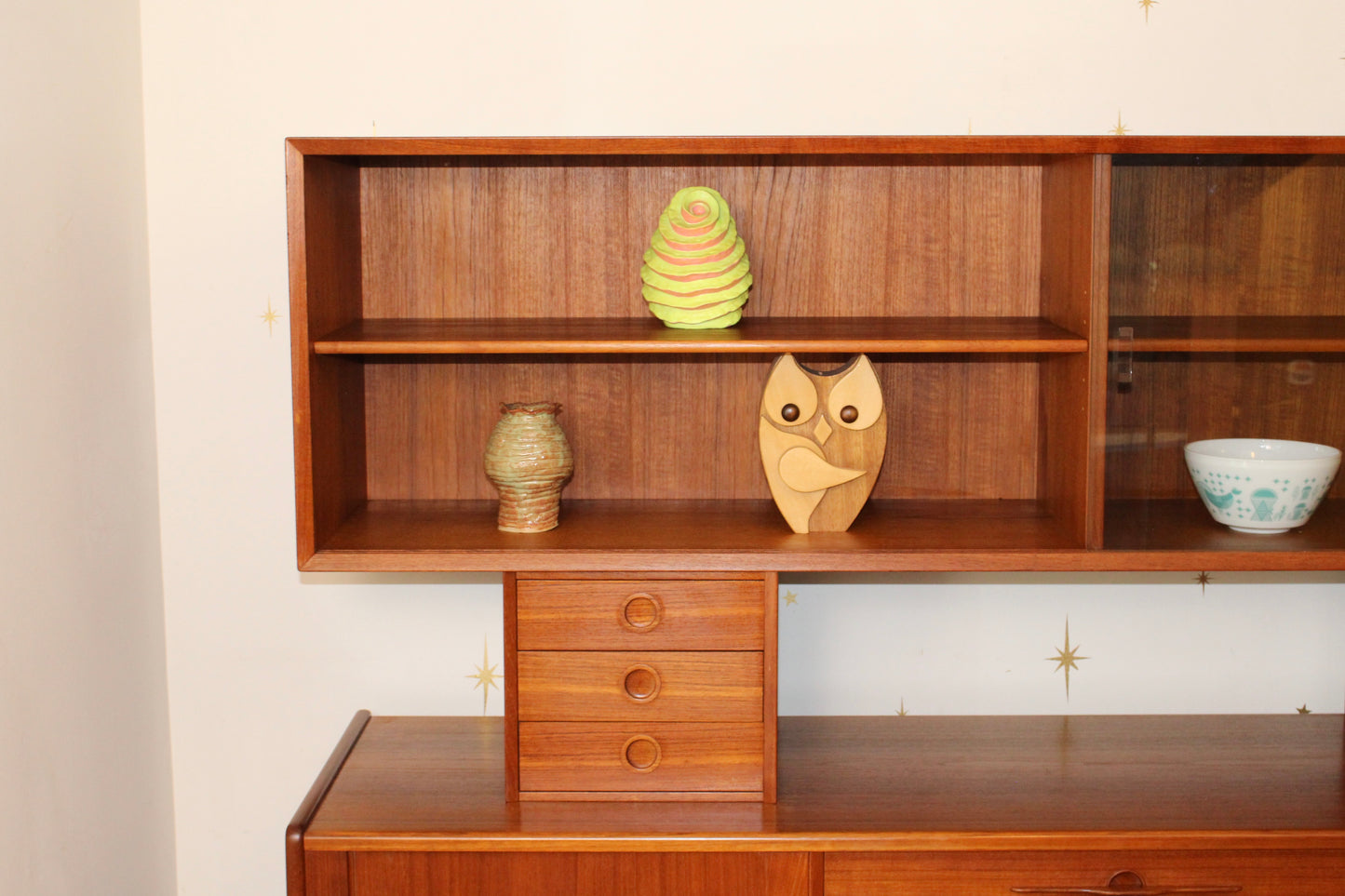 Danish Modern Teak 2-Piece Sideboard w/ Display Cabinet
