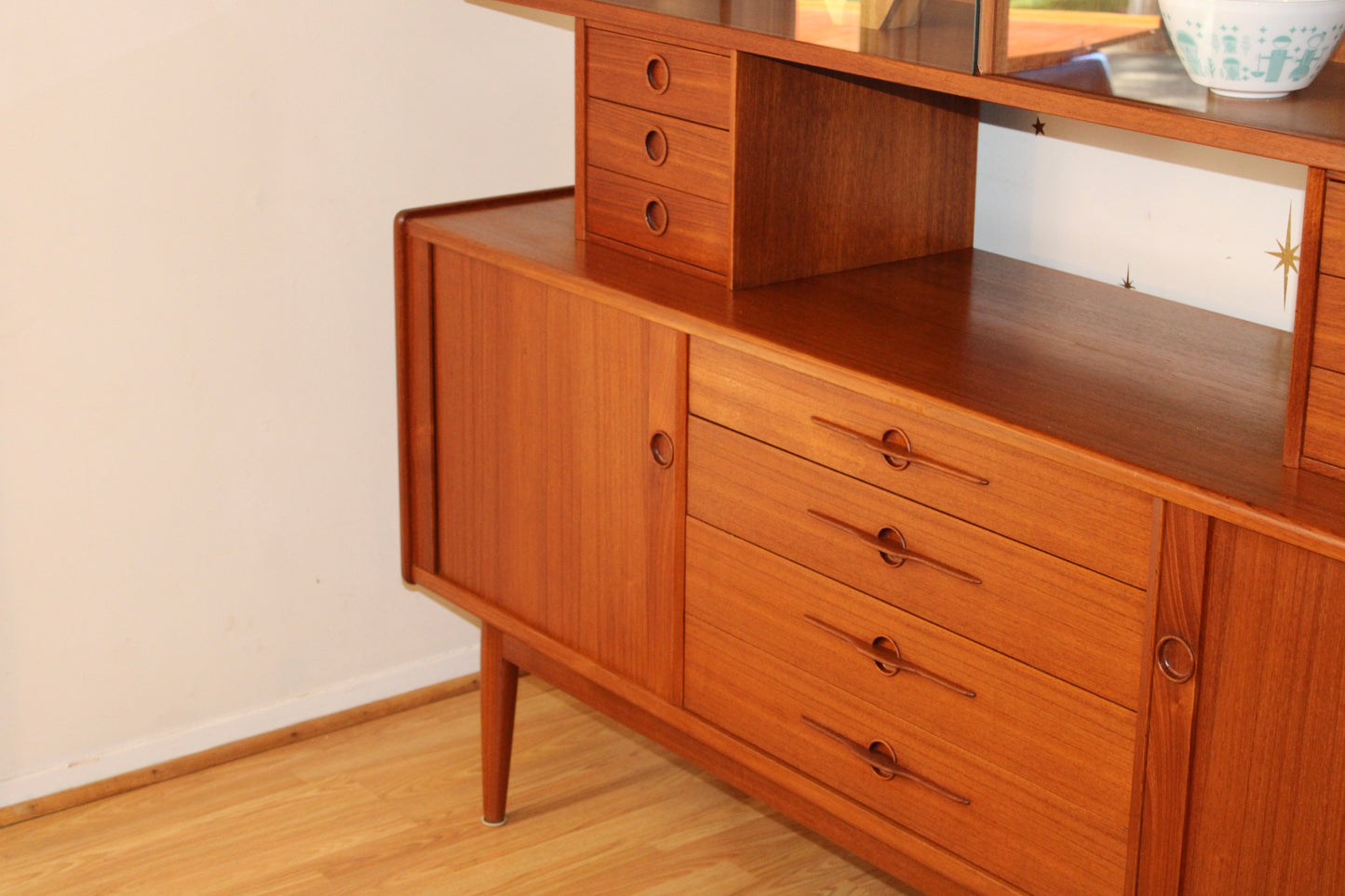 Danish Modern Teak 2-Piece Sideboard w/ Display Cabinet