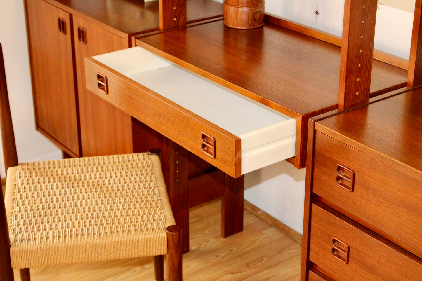 Mid-Century Modern Freestanding 3-Bay Wall Unit/Room Divider