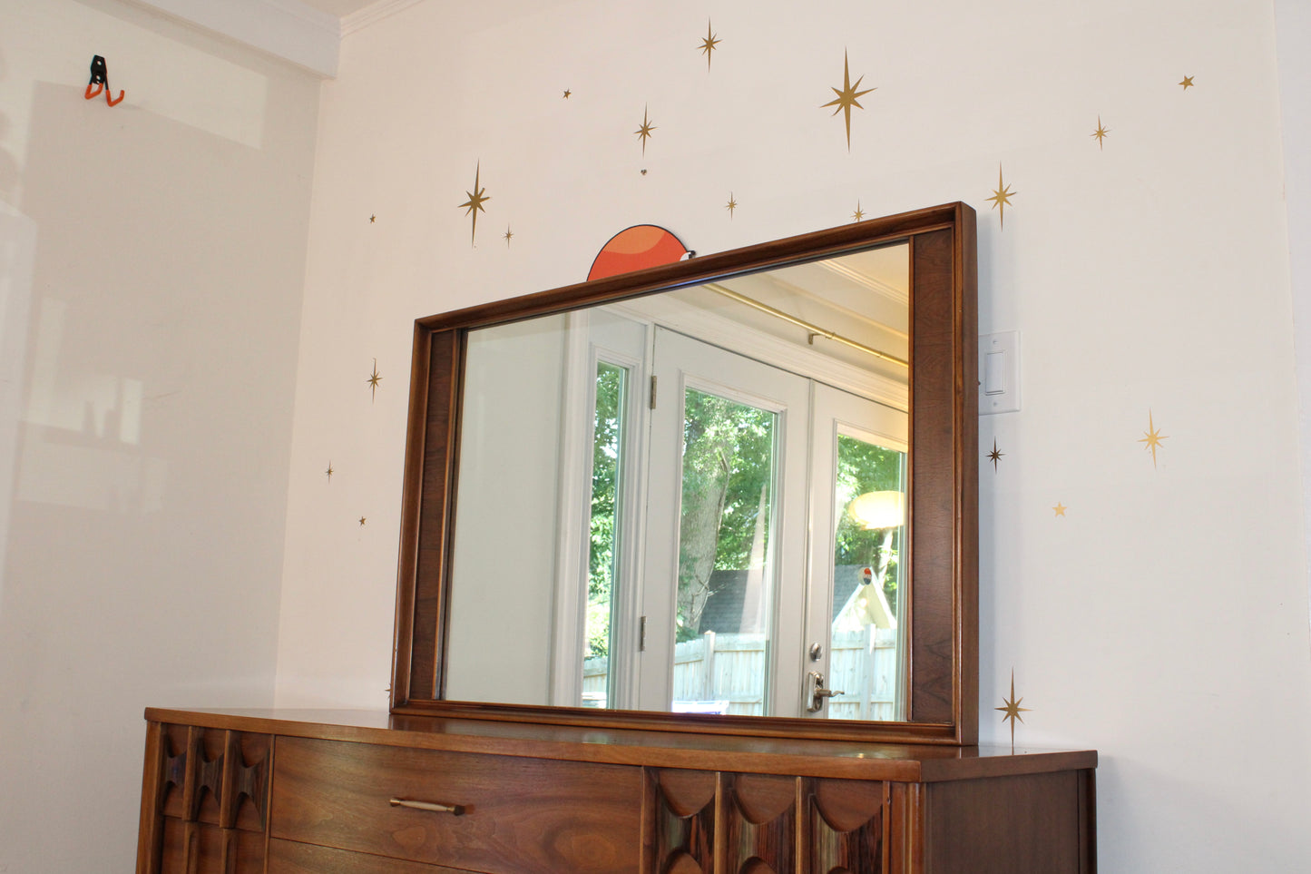 Kent Coffey Perspecta Walnut Lowboy Dresser w/Mirror