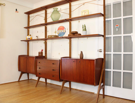 Scandinavian Teak & Oak Freestanding Wall Unit by Kvalitet, Norway