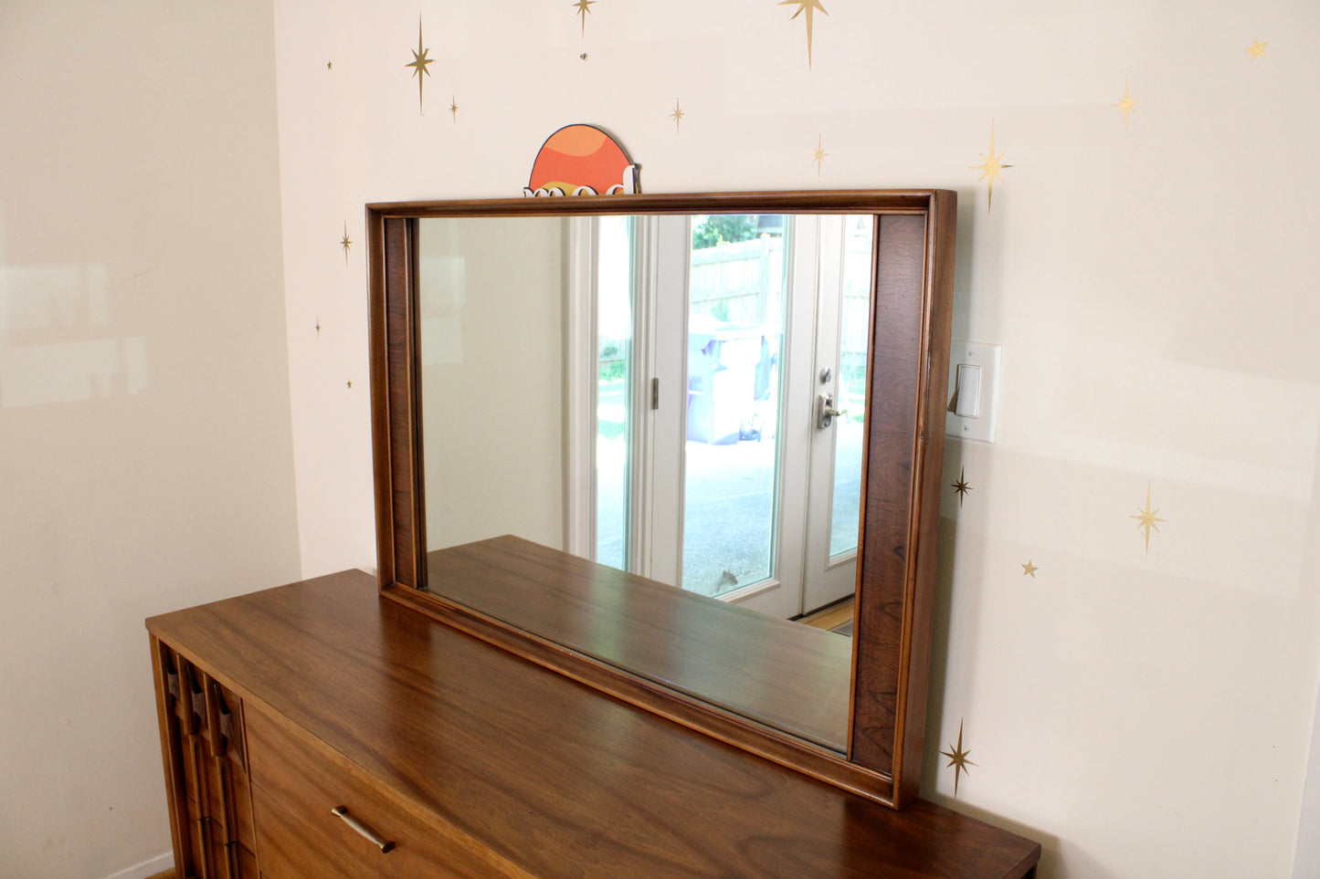 Kent Coffey Perspecta Walnut Lowboy Dresser w/Mirror