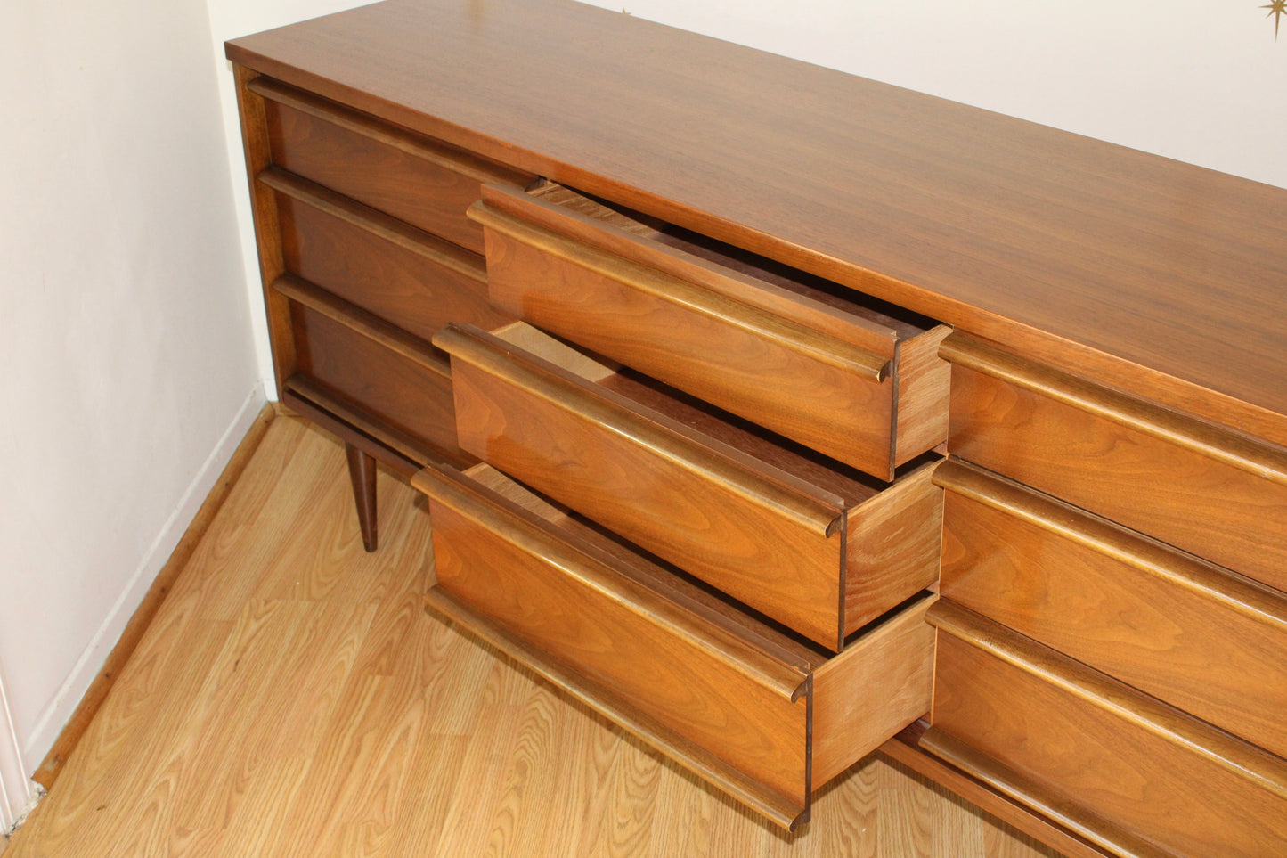 Mid-Century Modern Bassett Walnut Triple Dresser