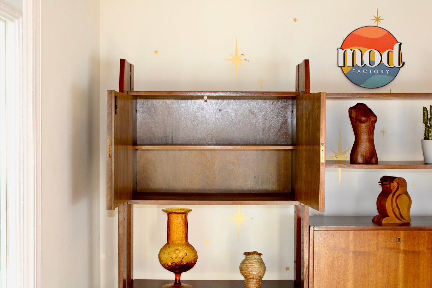 Mid-Century Modern Freestanding 3-Bay Wall Unit/Room Divider