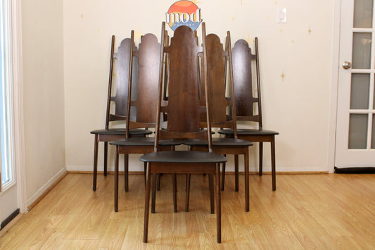 Vintage Set of Six Yugoslavian Walnut Dining Chairs