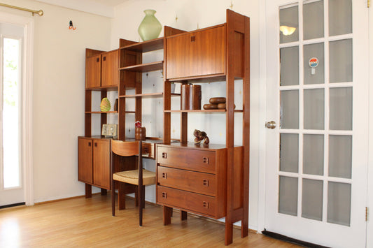 Mid-Century Modern Freestanding 3-Bay Wall Unit/Room Divider
