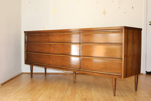 Mid-Century Modern Bassett Walnut Triple Dresser