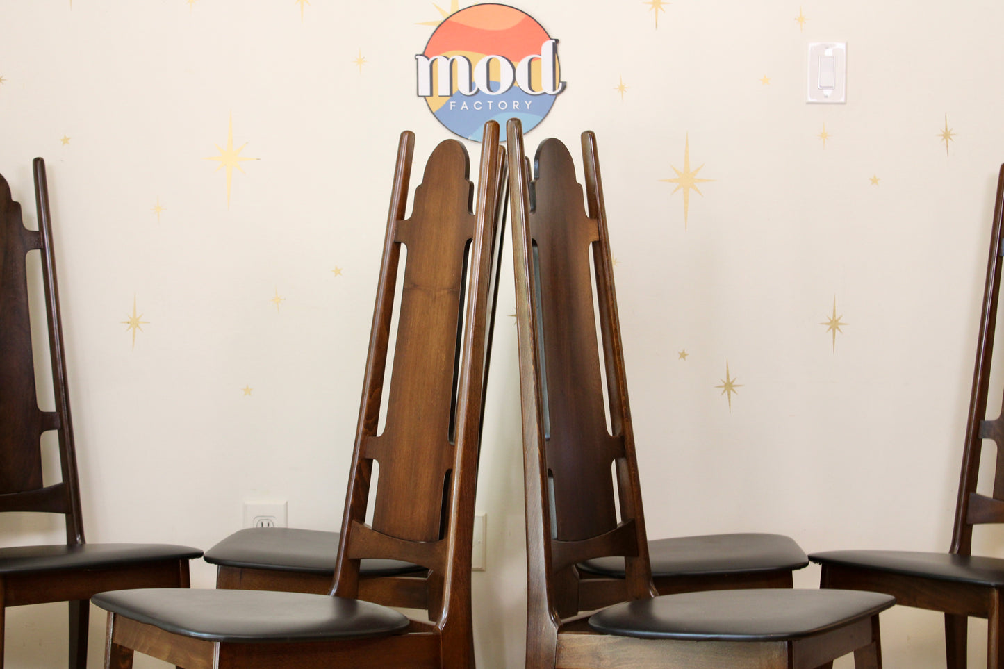 Vintage Set of Six Yugoslavian Walnut Dining Chairs