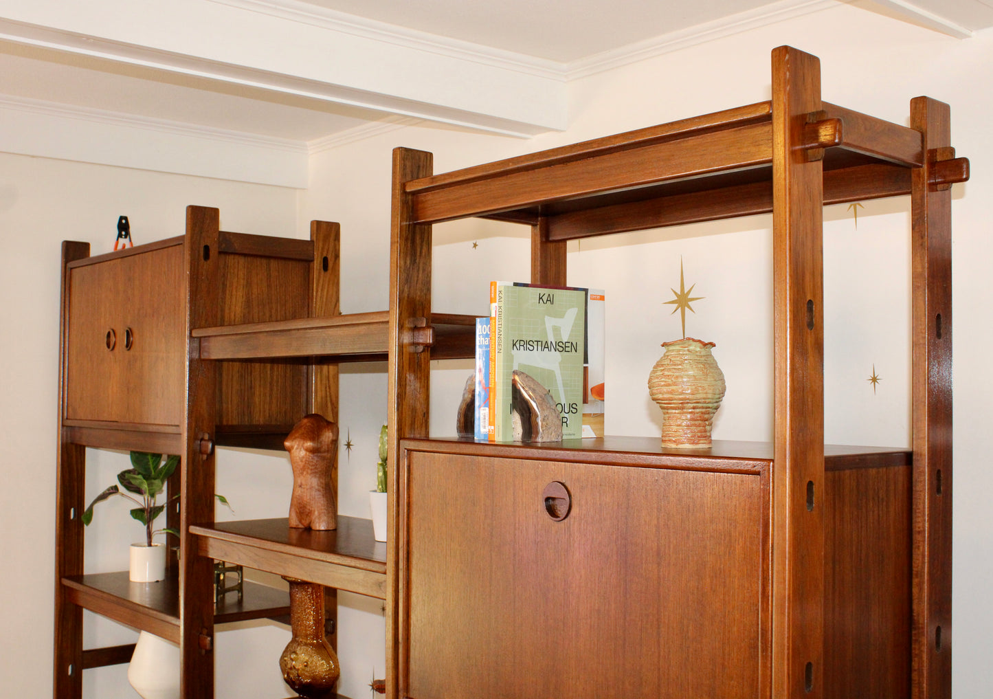 Mid-Century Modern Teak 3 Bay Freestanding Wall Unit/ Room Divider