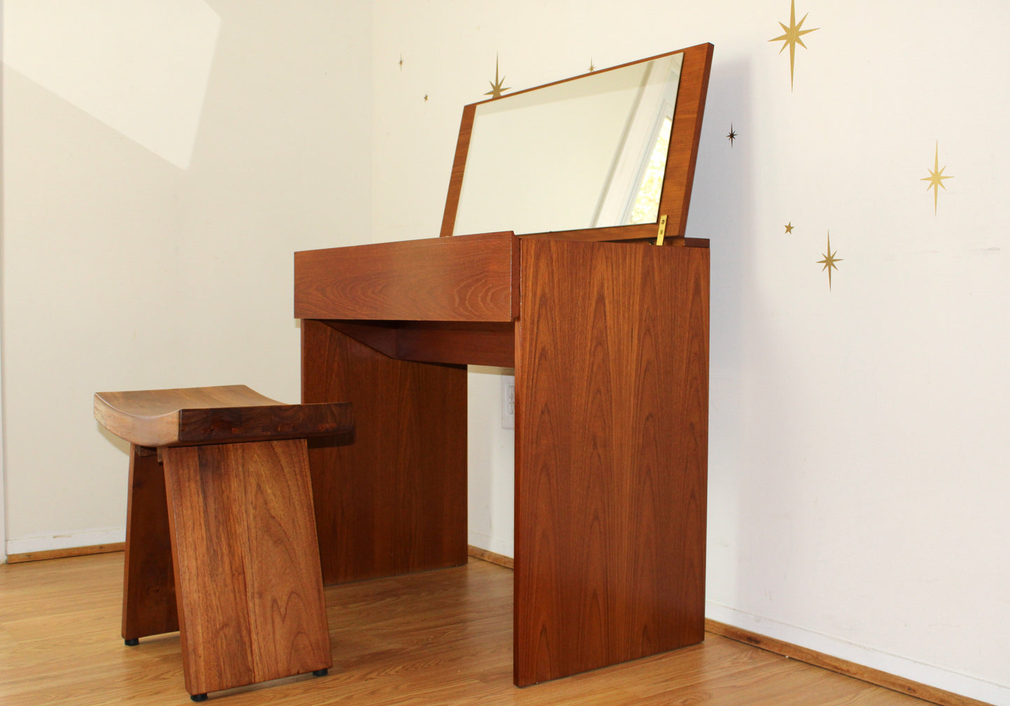 Danish Modern Teak Vanity & Stool