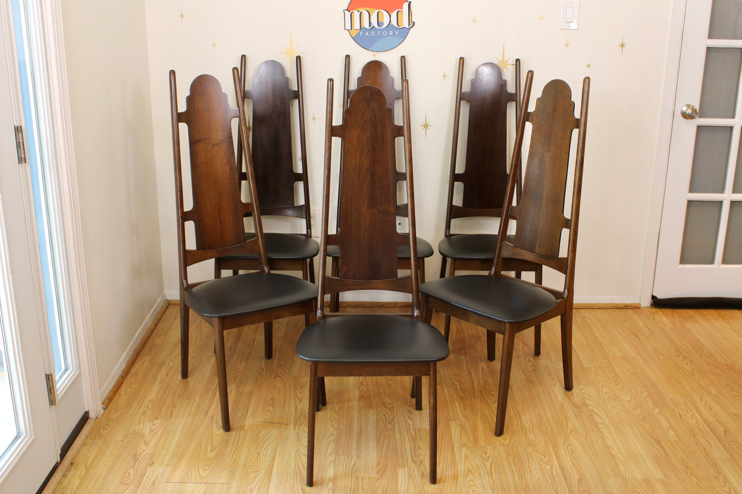Vintage Set of Six Yugoslavian Walnut Dining Chairs