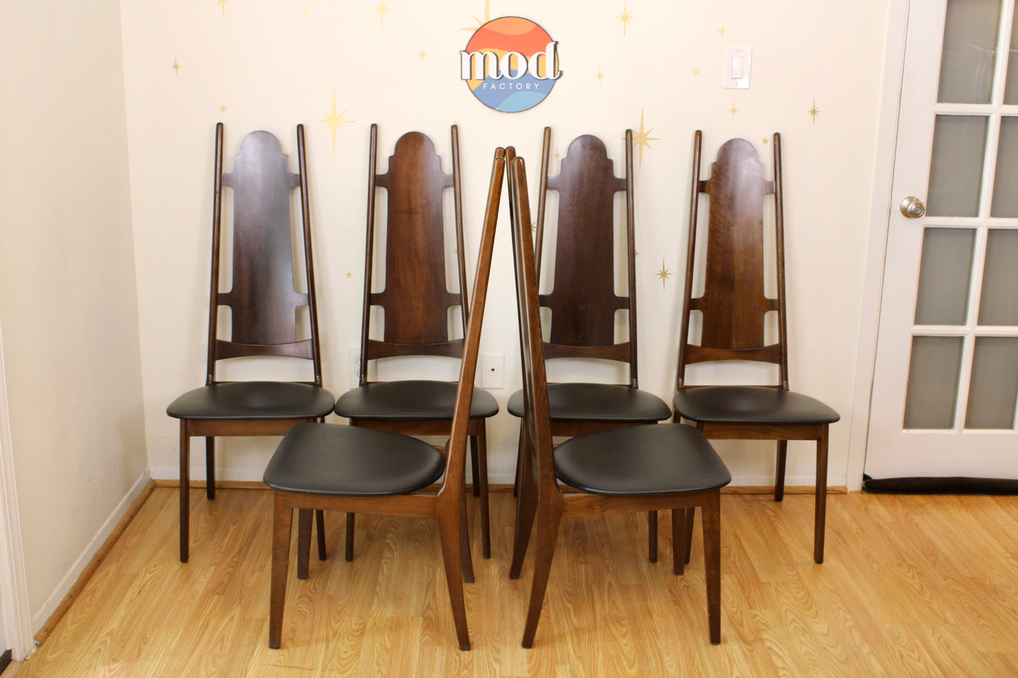 Vintage Set of Six Yugoslavian Walnut Dining Chairs