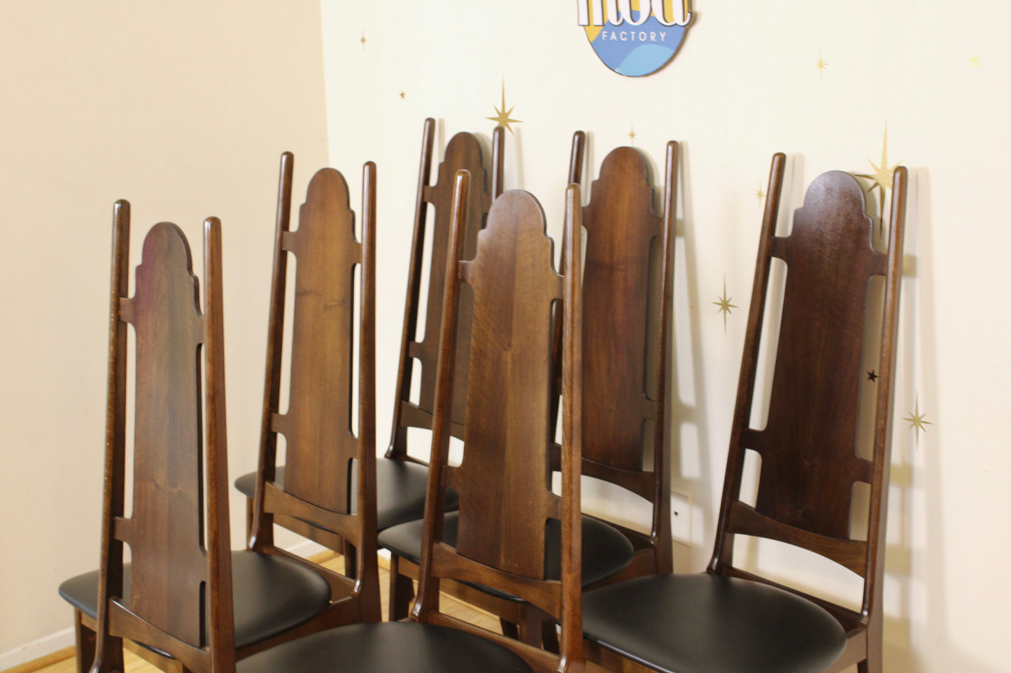 Vintage Set of Six Yugoslavian Walnut Dining Chairs