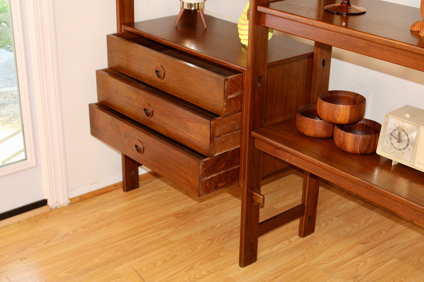 Mid-Century Modern Teak 3 Bay Freestanding Wall Unit/ Room Divider