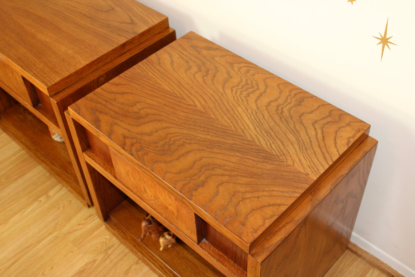 Pair of Vintage Cubist Oak Nightstands by Lane