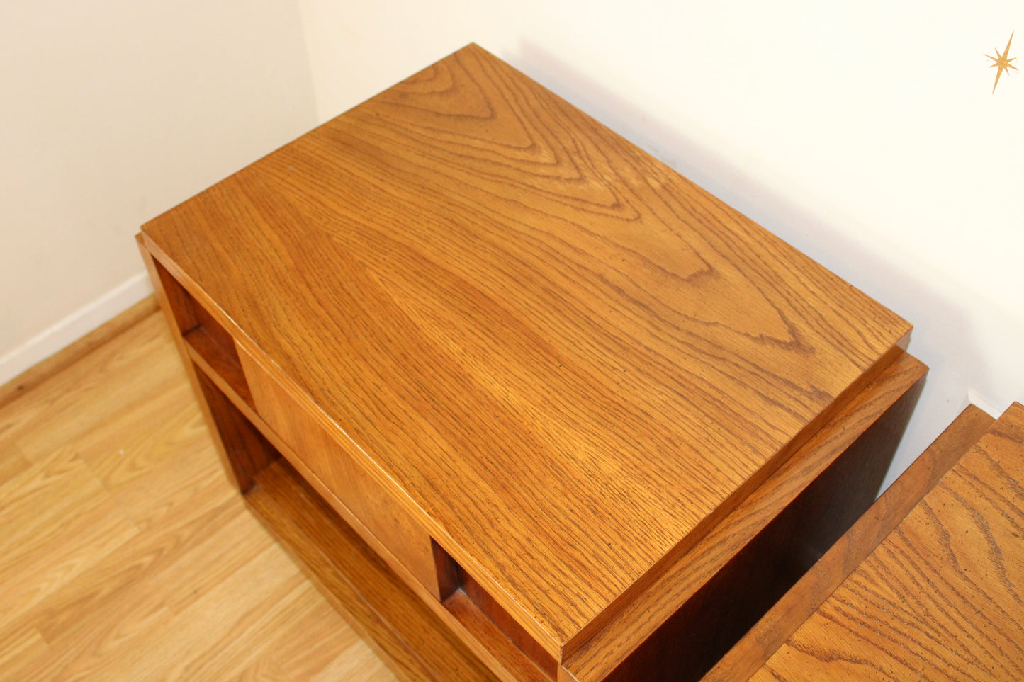 Pair of Vintage Cubist Oak Nightstands by Lane