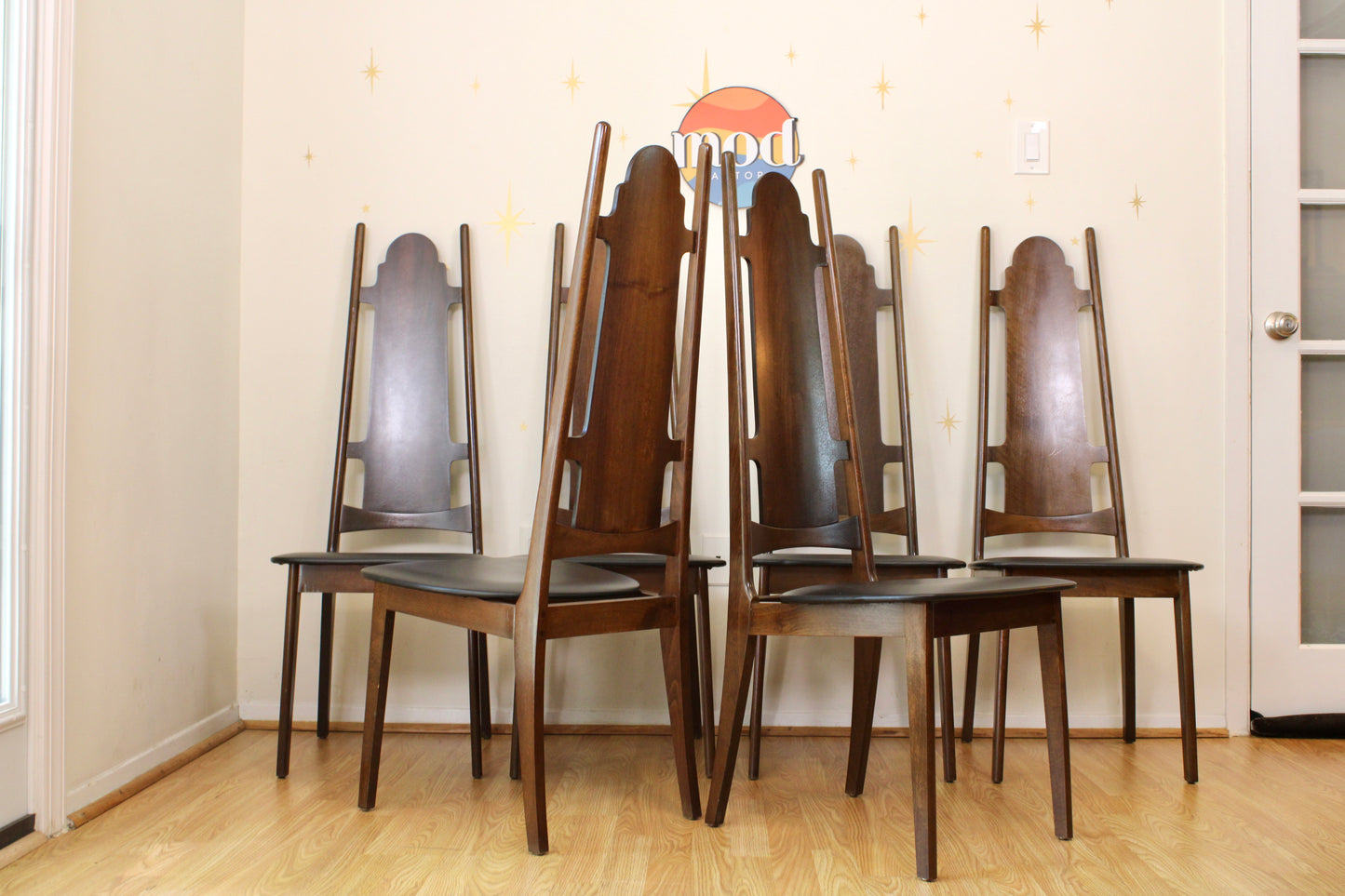 Vintage Set of Six Yugoslavian Walnut Dining Chairs