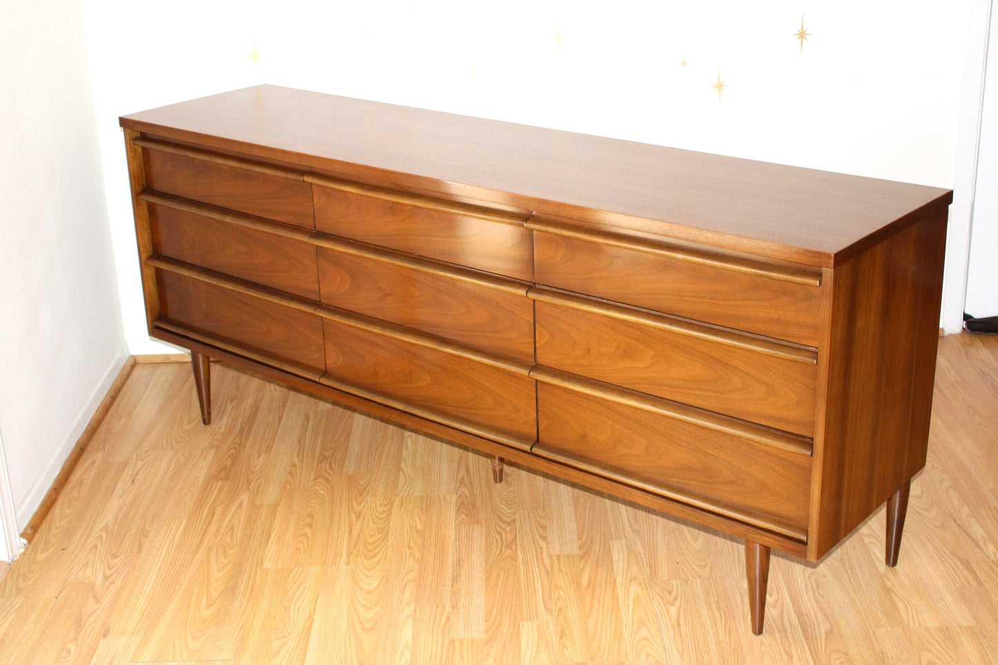 Mid-Century Modern Bassett Walnut Triple Dresser