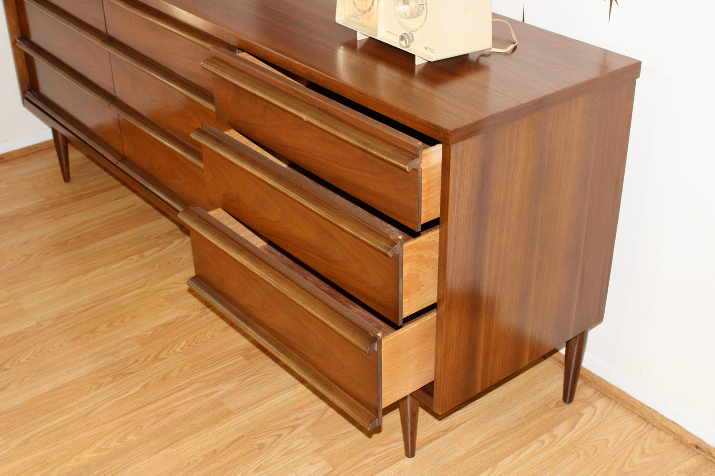 Mid-Century Modern Bassett Walnut Triple Dresser