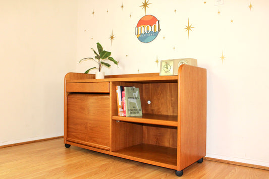 Vintage Danish Teak Rolling Stereo Console