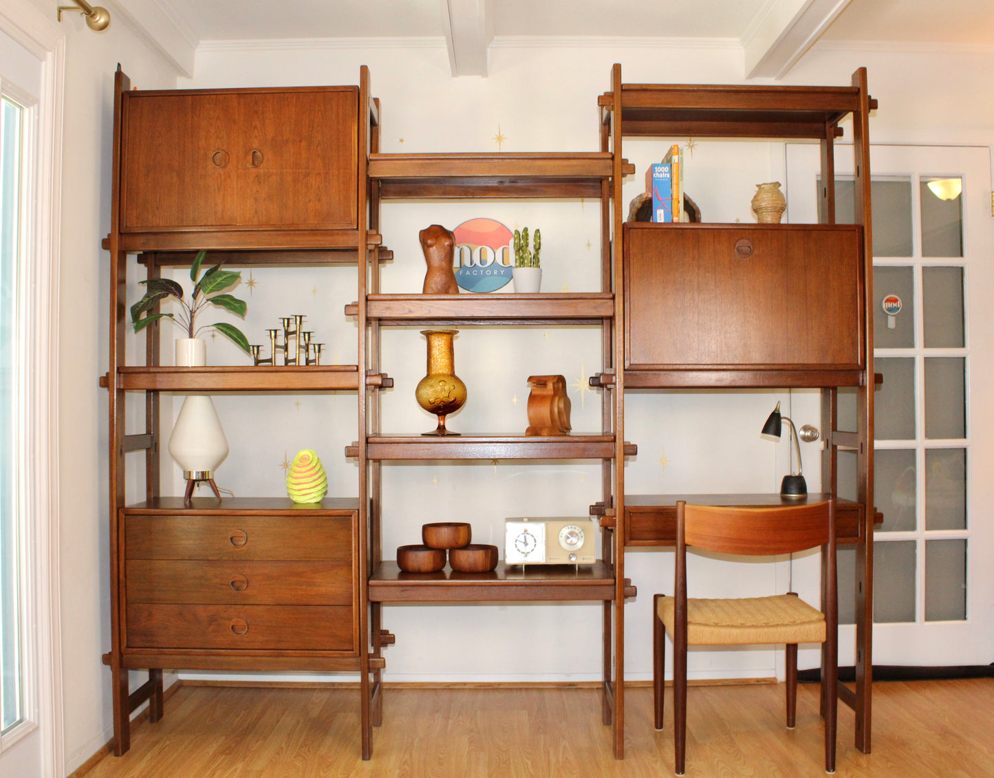 Mid-Century Modern Teak 3 Bay Freestanding Wall Unit/ Room Divider