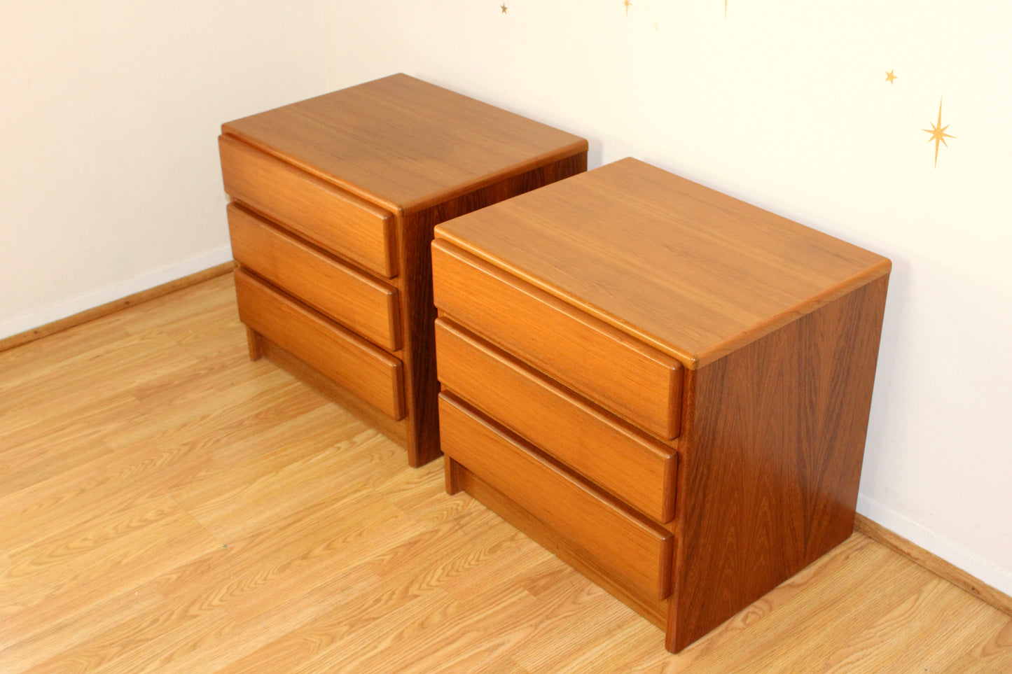 Pair of Vintage Teak 3 Drawer Nightstands