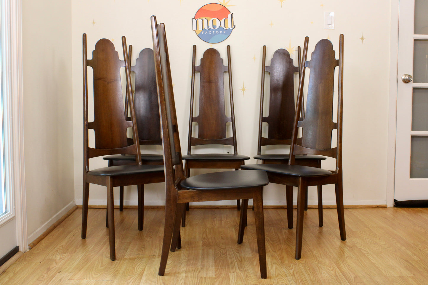 Vintage Set of Six Yugoslavian Walnut Dining Chairs