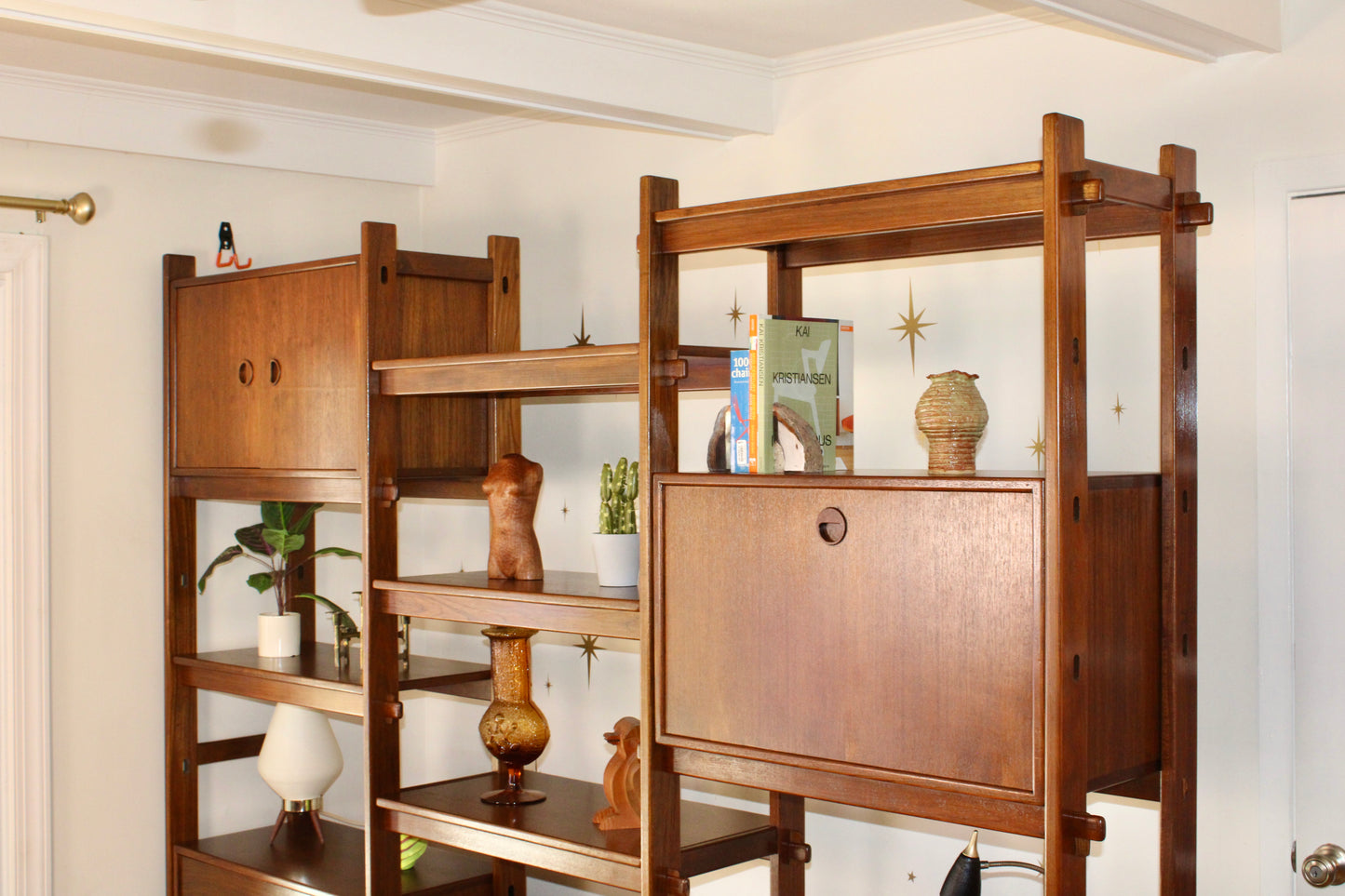 Mid-Century Modern Teak 3 Bay Freestanding Wall Unit/ Room Divider