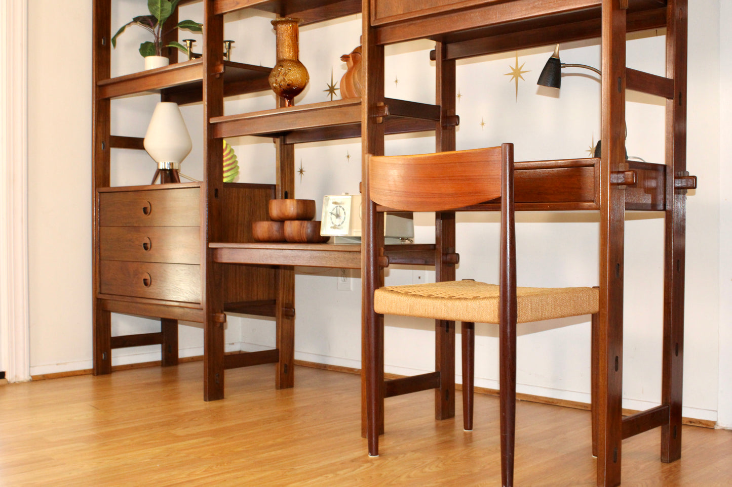 Mid-Century Modern Teak 3 Bay Freestanding Wall Unit/ Room Divider