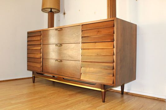 American Modernist Walnut Triple Dresser by Merton Gershun