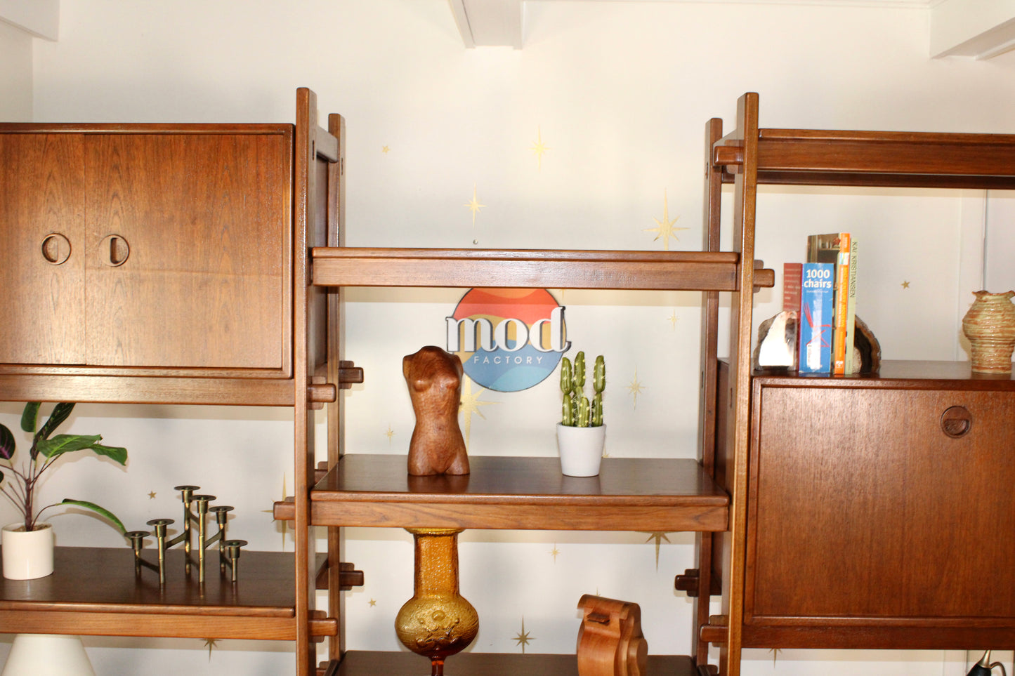 Mid-Century Modern Teak 3 Bay Freestanding Wall Unit/ Room Divider