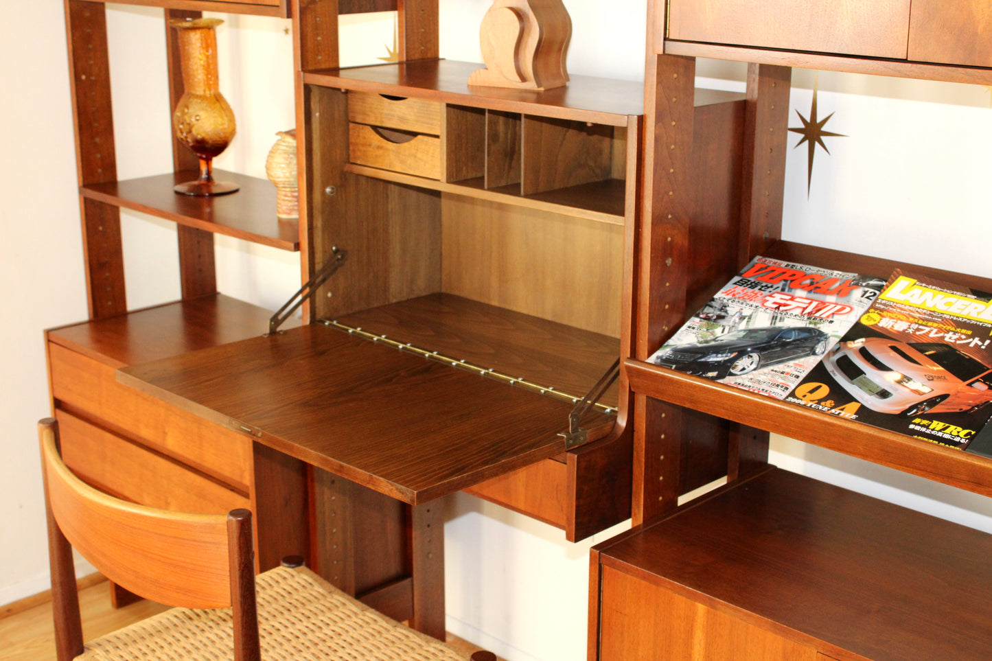 Mid-Century Modern Freestanding 3-Bay Wall Unit/Room Divider