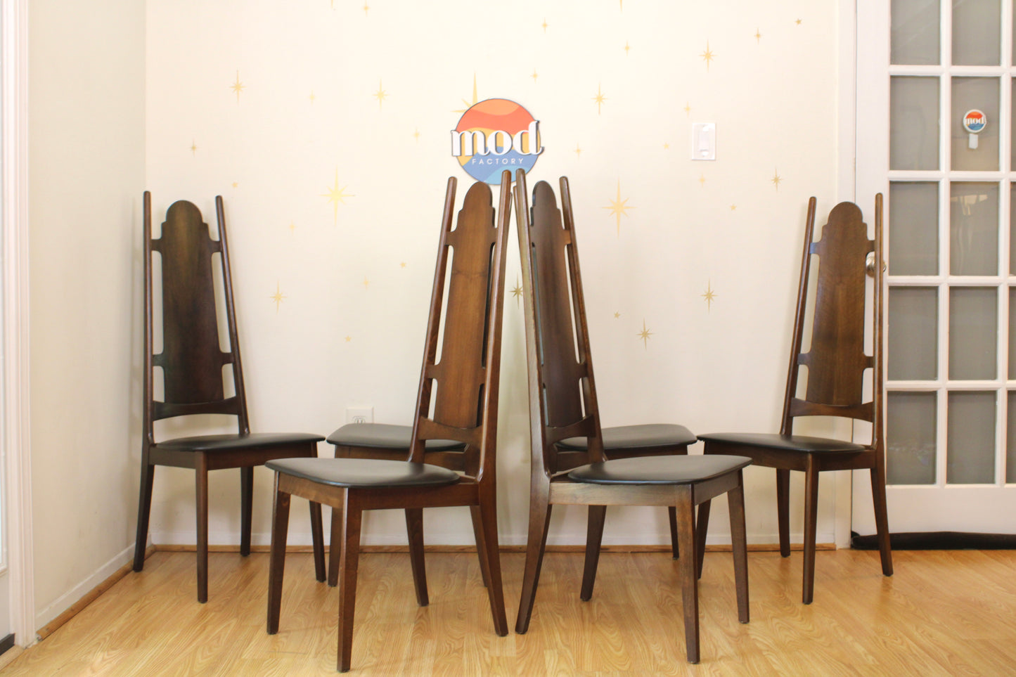 Vintage Set of Six Yugoslavian Walnut Dining Chairs