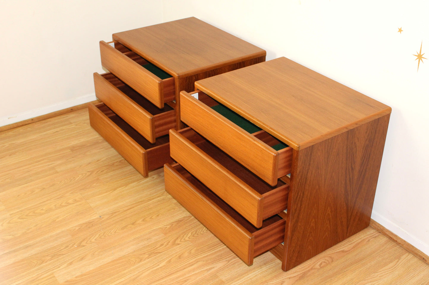 Pair of Vintage Teak 3 Drawer Nightstands