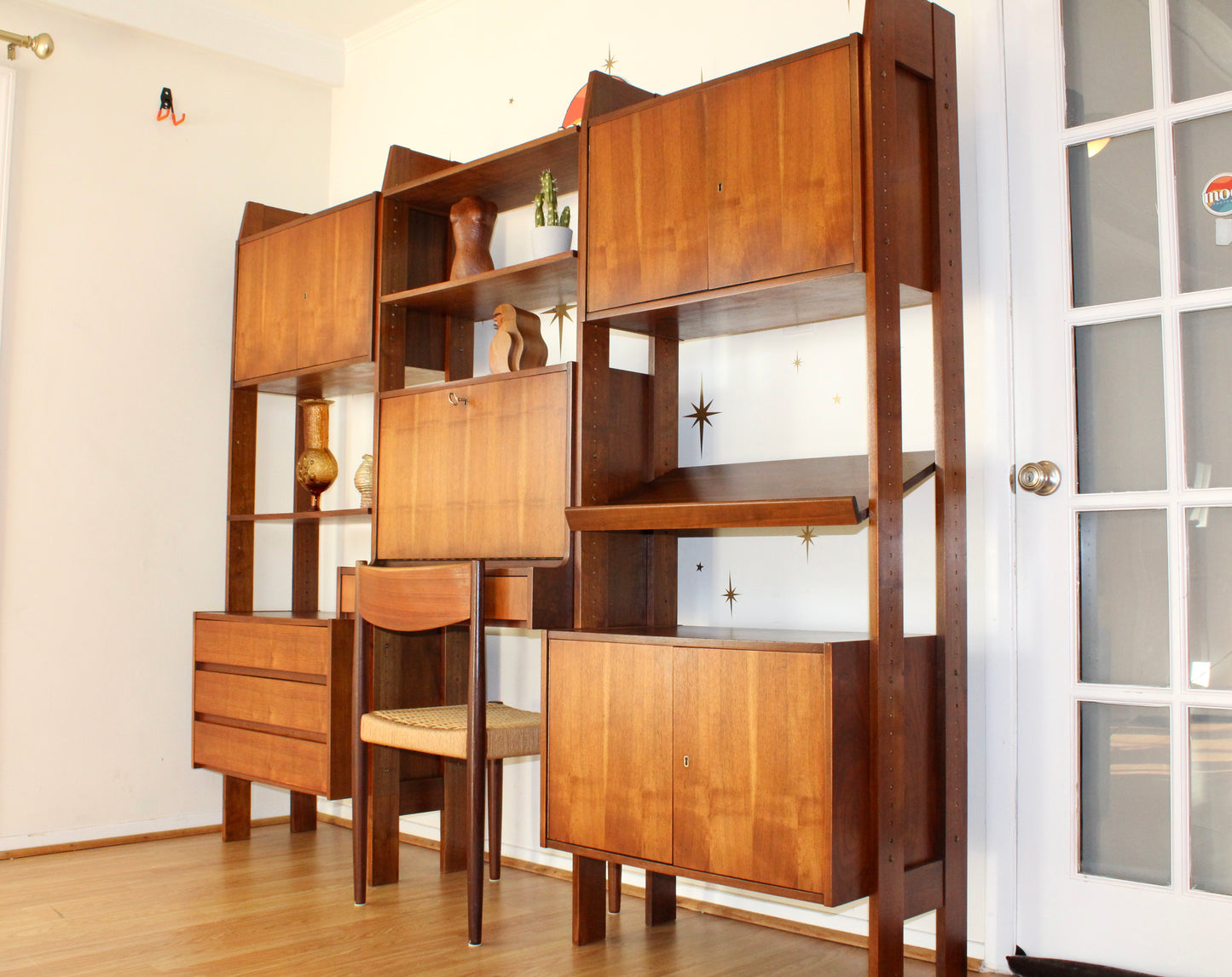 Mid-Century Modern Freestanding 3-Bay Wall Unit/Room Divider