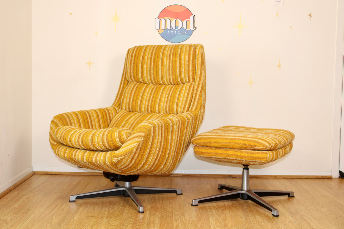 Vintage Swedish Reclining Lounge Chair + Ottoman by Overman