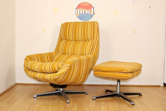 Vintage Swedish Reclining Lounge Chair + Ottoman by Overman